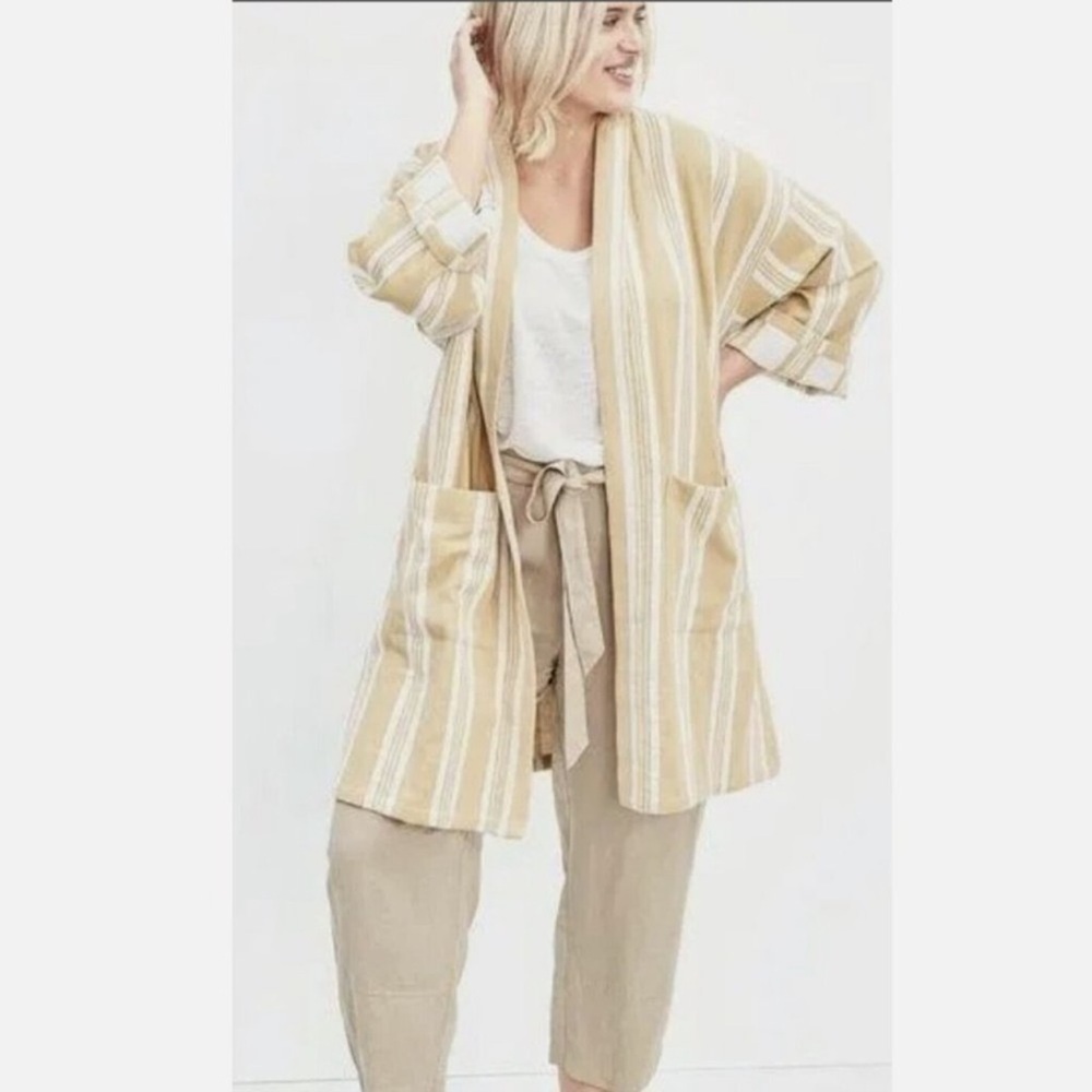 Eileen Fisher Reed Kimono Jacket Organic Cotton Striped Coastal Boho Artsy MP
